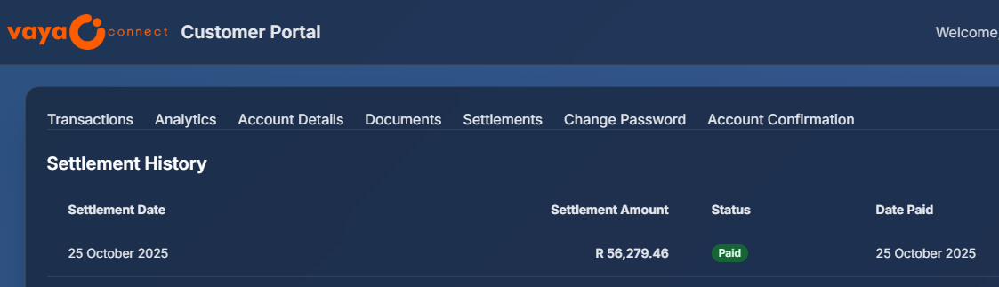 Vaya Connect Customer Portal